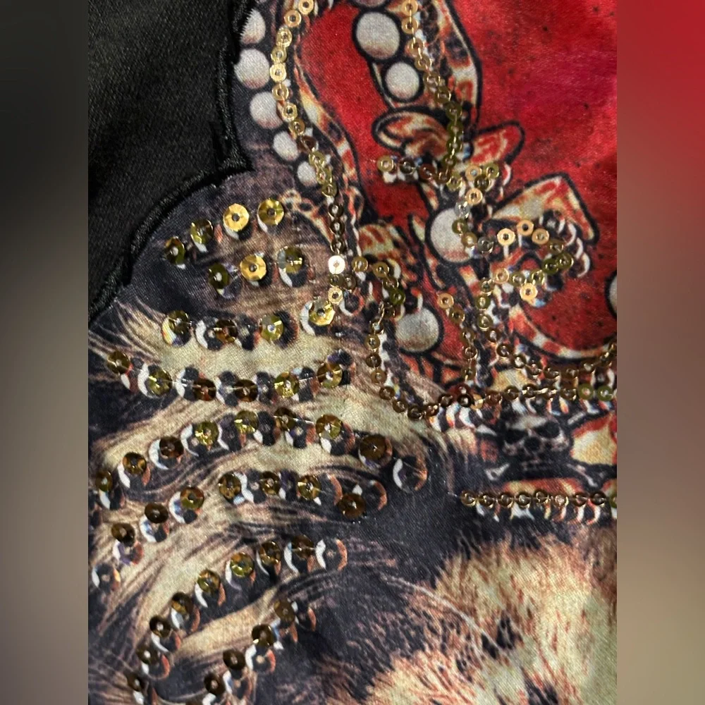Black Moto Jacket w/ Sequined Lion - Picture 4 of 4